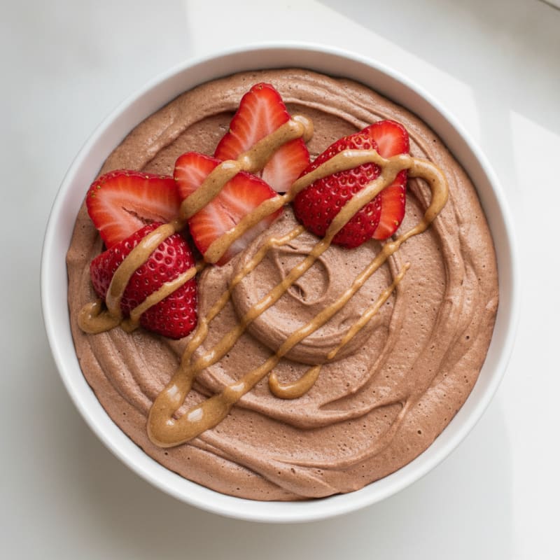 Silky Chocolate Protein Pudding with Sliced Strawberries