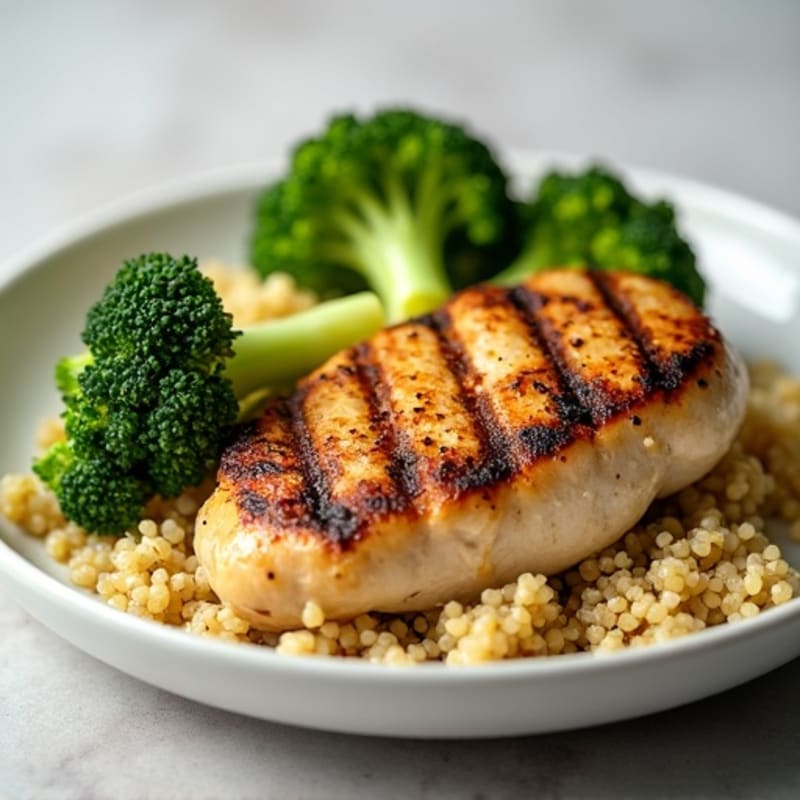 Grilled Chicken Breast with Quinoa and Roasted Broccoli
