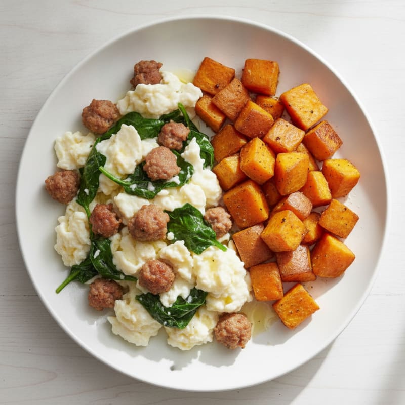 Egg White Scramble with Spinach and Turkey Sausage