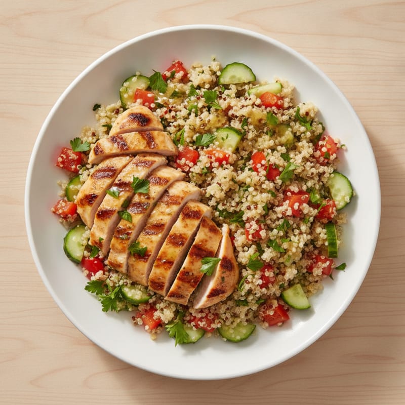 Grilled Chicken and Quinoa Salad with Crunchy Vegetables