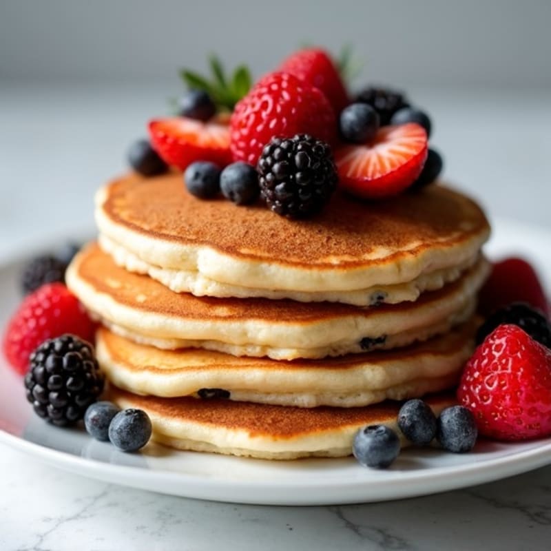 Fluffy Protein-Packed Chocolate Chip Pancakes with Fresh Berries