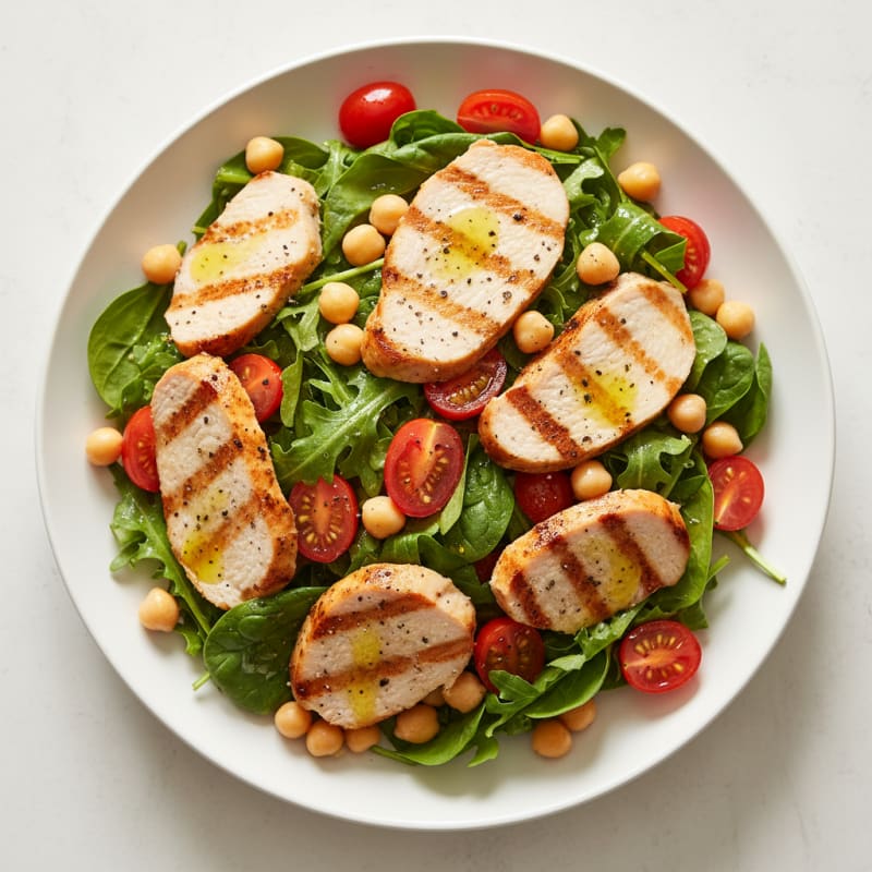 Grilled Turkey Breast Salad with Chickpeas and Cherry Tomatoes
