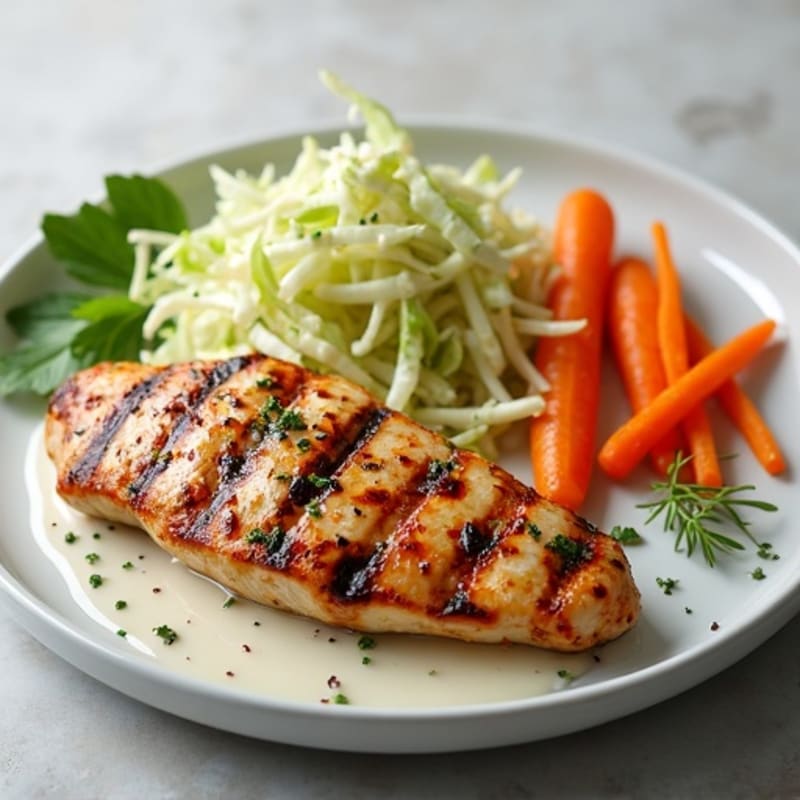 Grilled Chicken Breast with Crunchy Cabbage Slaw and Greek Yogurt Dressing