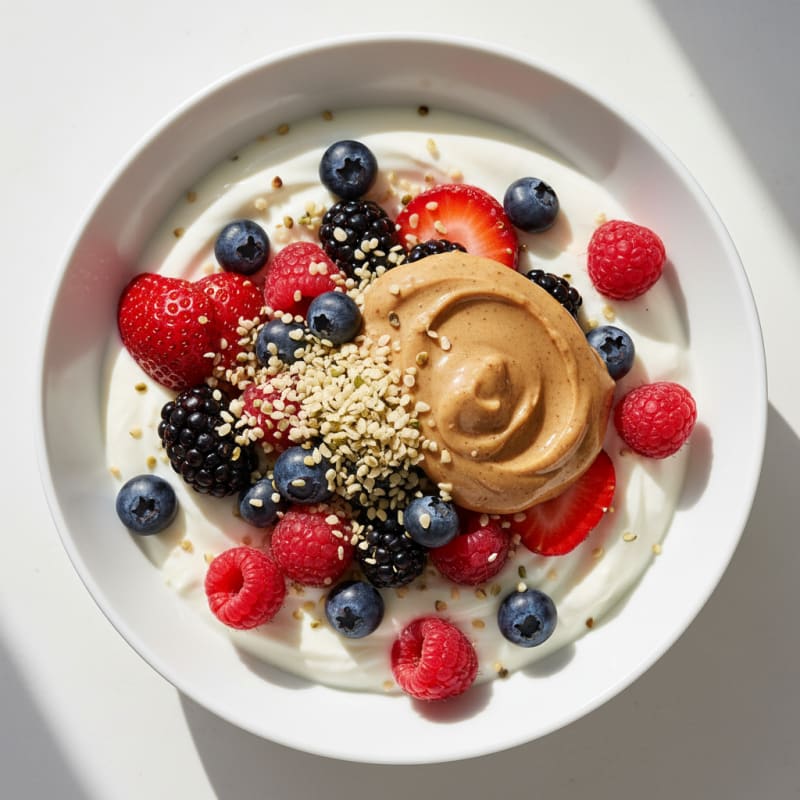 Silky Greek Yogurt Bowl with Hemp Seeds and Mixed Berries