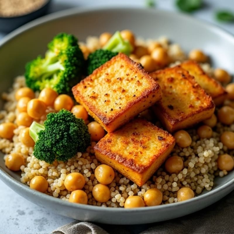 Crispy Baked Tofu with Roasted Broccoli and Quinoa