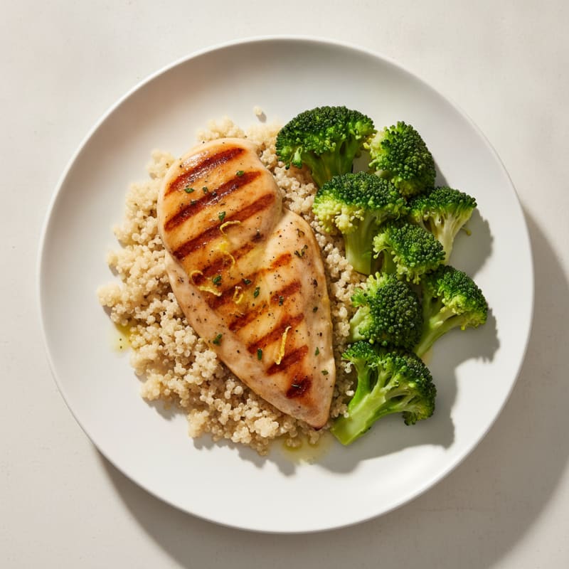Grilled Chicken Breast with Quinoa and Steamed Broccoli