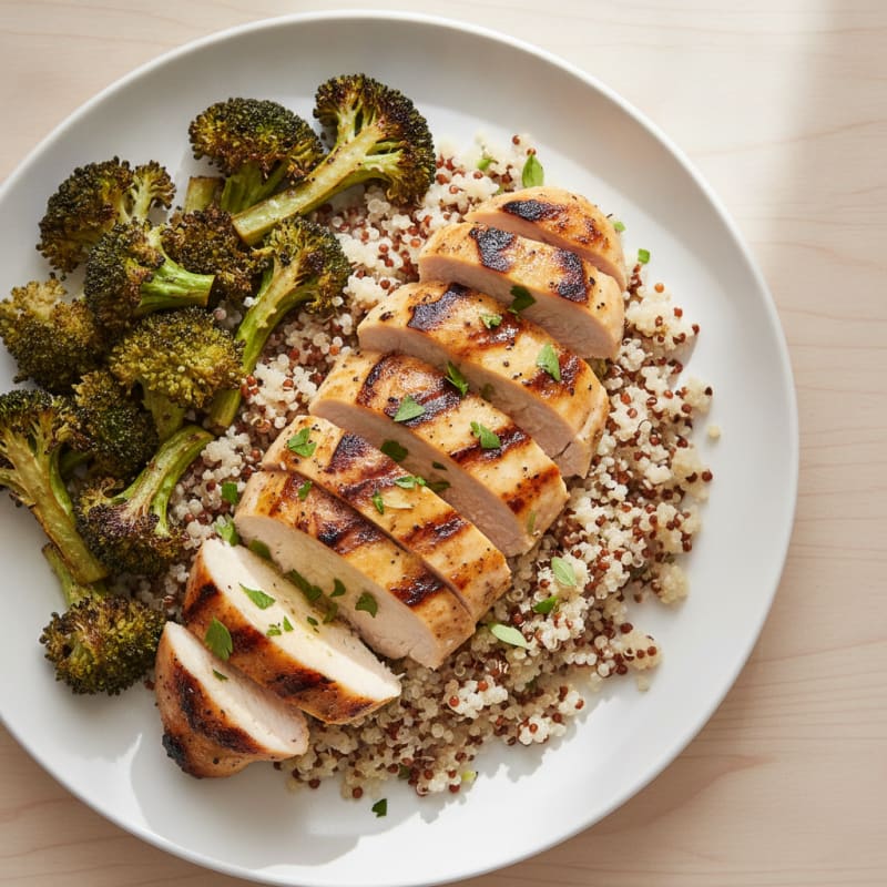 Grilled Chicken Breast with Quinoa and Roasted Broccoli