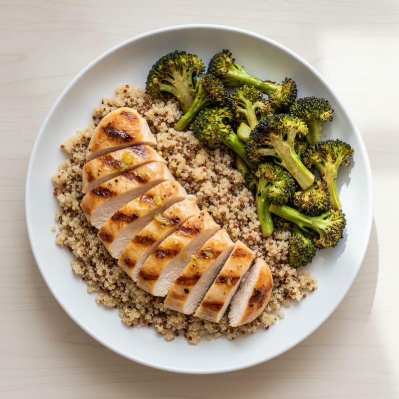 Grilled Chicken Breast with Quinoa and Roasted Broccoli