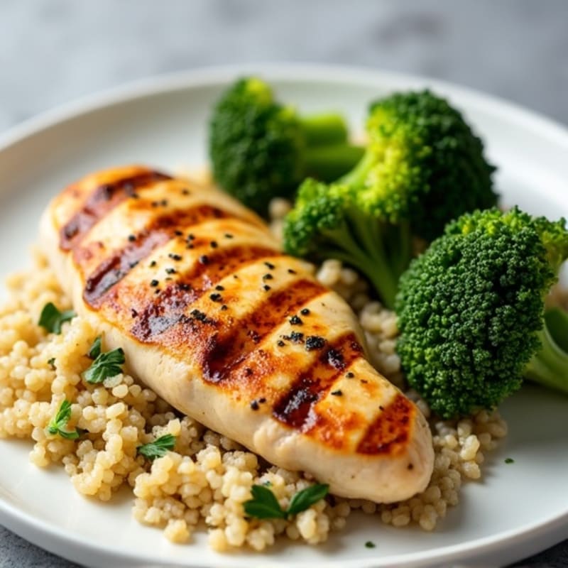Grilled Chicken Breast with Quinoa and Roasted Broccoli