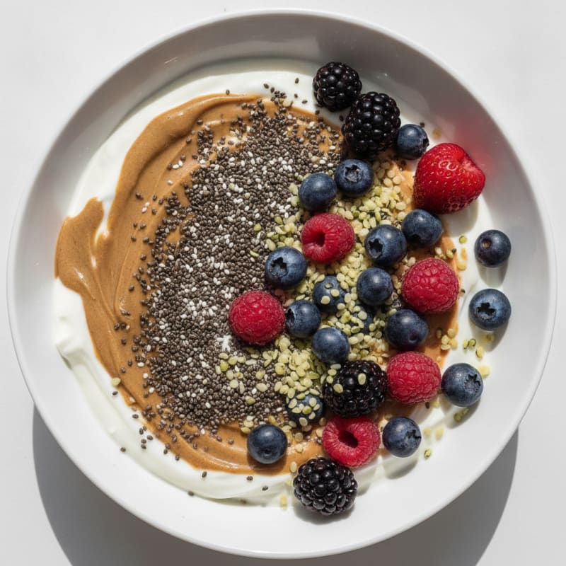 Creamy Greek Yogurt Bowl with Chia Seeds, Almond Butter, and Mixed Berries