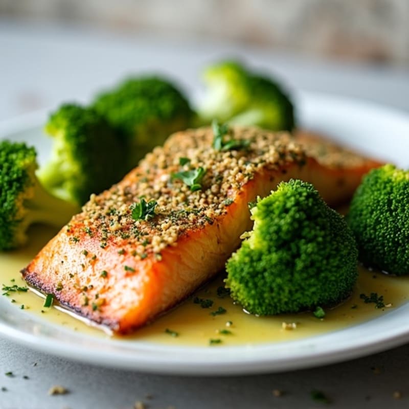 Herb-Crusted Baked Salmon with Roasted Broccoli