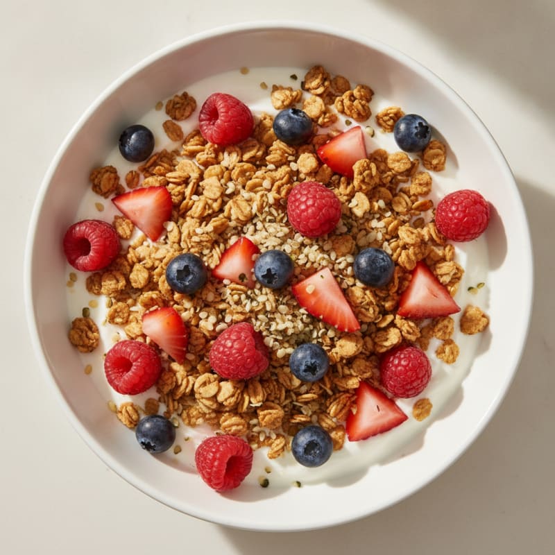 Creamy Greek Yogurt Bowl with Protein Granola and Mixed Berries