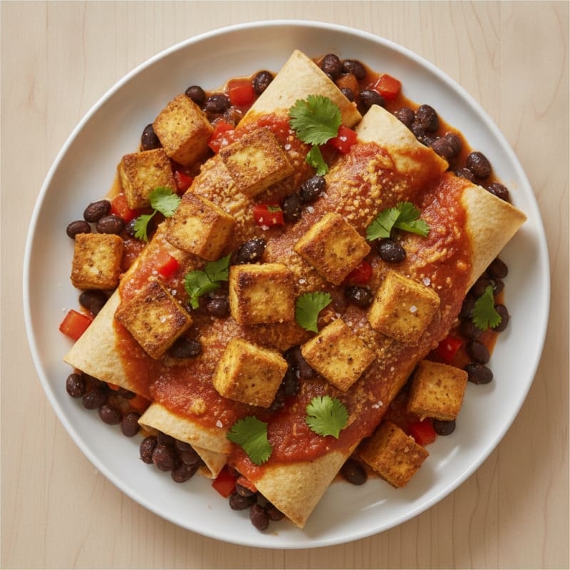 Crispy Tofu and Black Bean Enchiladas