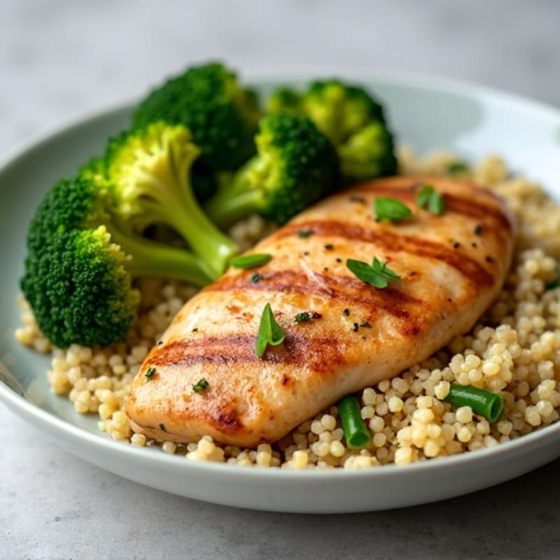 Grilled Chicken Breast with Quinoa and Roasted Broccoli