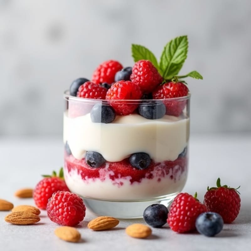 Cottage Cheese and Berry Protein Parfait with Almonds