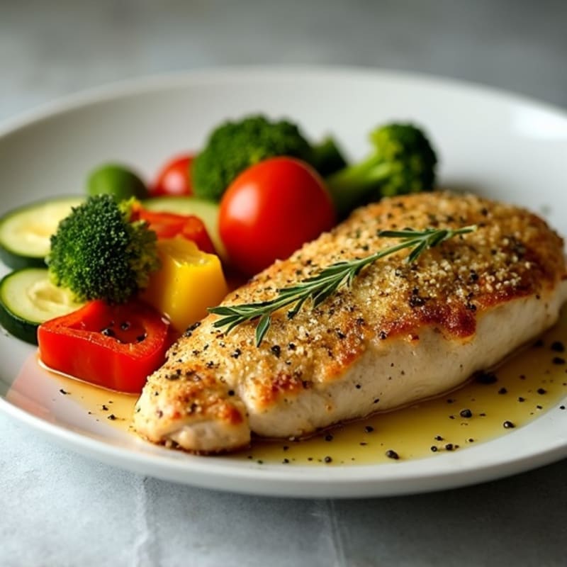 Herb-Crusted Pan Seared Chicken with Roasted Vegetables