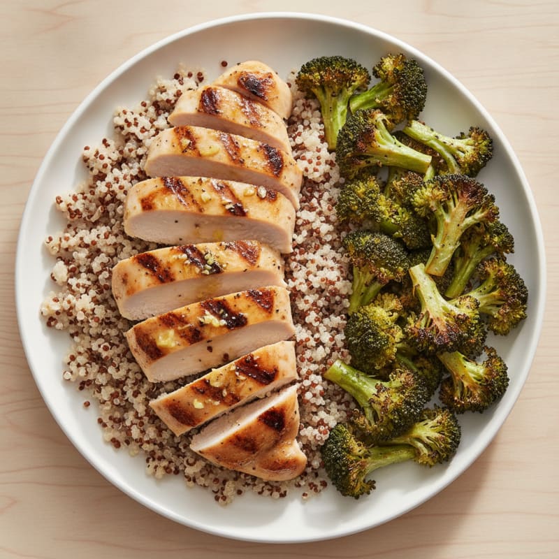 Grilled Chicken Breast with Quinoa and Roasted Broccoli