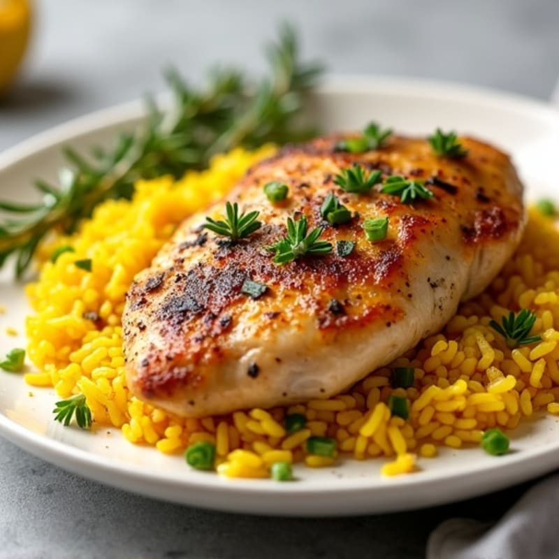 Herb-Roasted Chicken with Fluffy Turmeric Rice