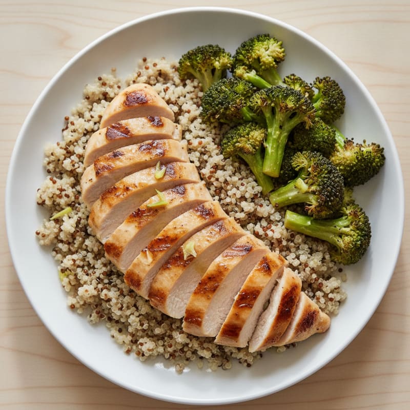 Grilled Chicken Breast with Quinoa and Roasted Broccoli
