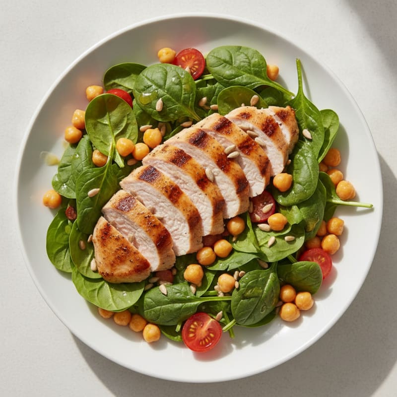 Grilled Turkey Breast over Spinach Salad with Chickpeas