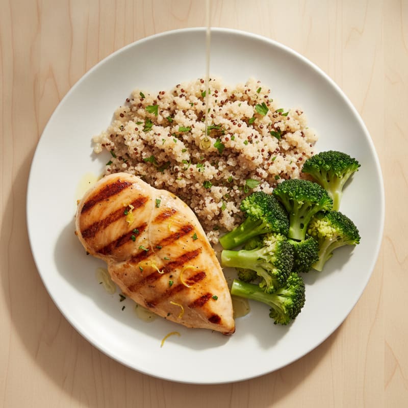 Grilled Chicken Breast with Quinoa and Steamed Broccoli