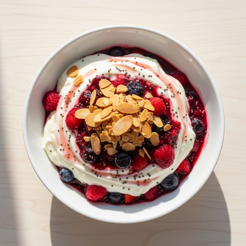 Greek Yogurt Protein Parfait with Mixed Berries and Almonds