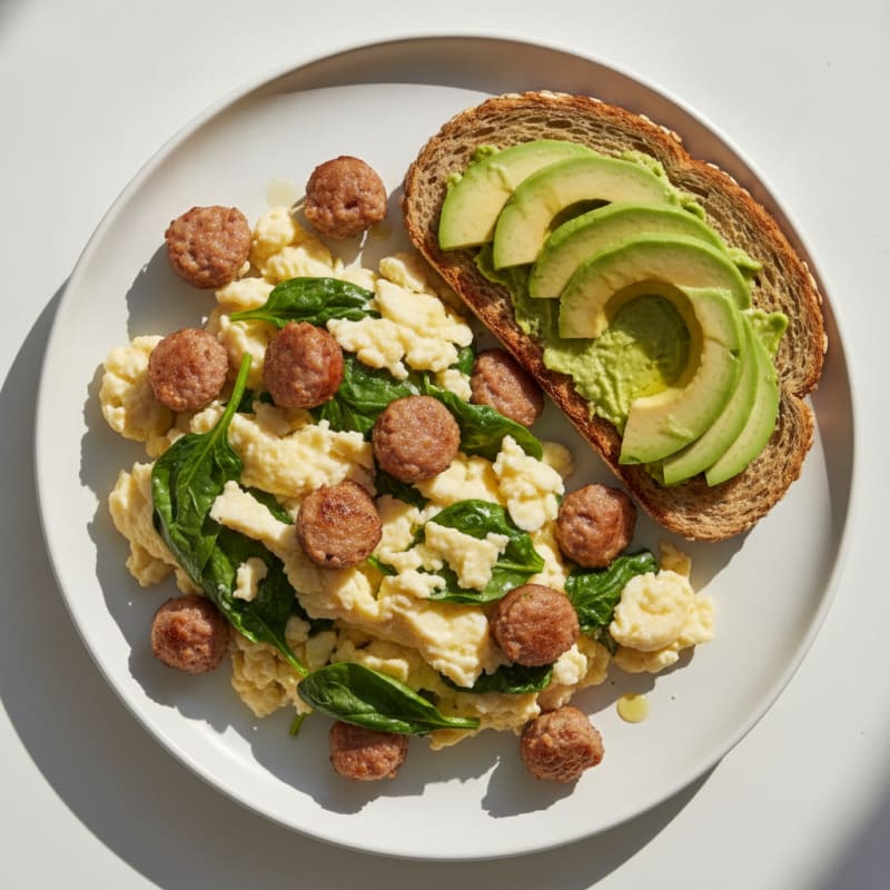 Egg White Scramble with Turkey Sausage and Spinach