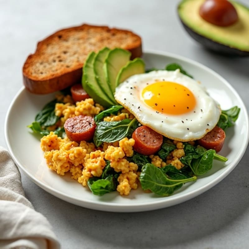 Egg White Scramble with Turkey Sausage and Spinach