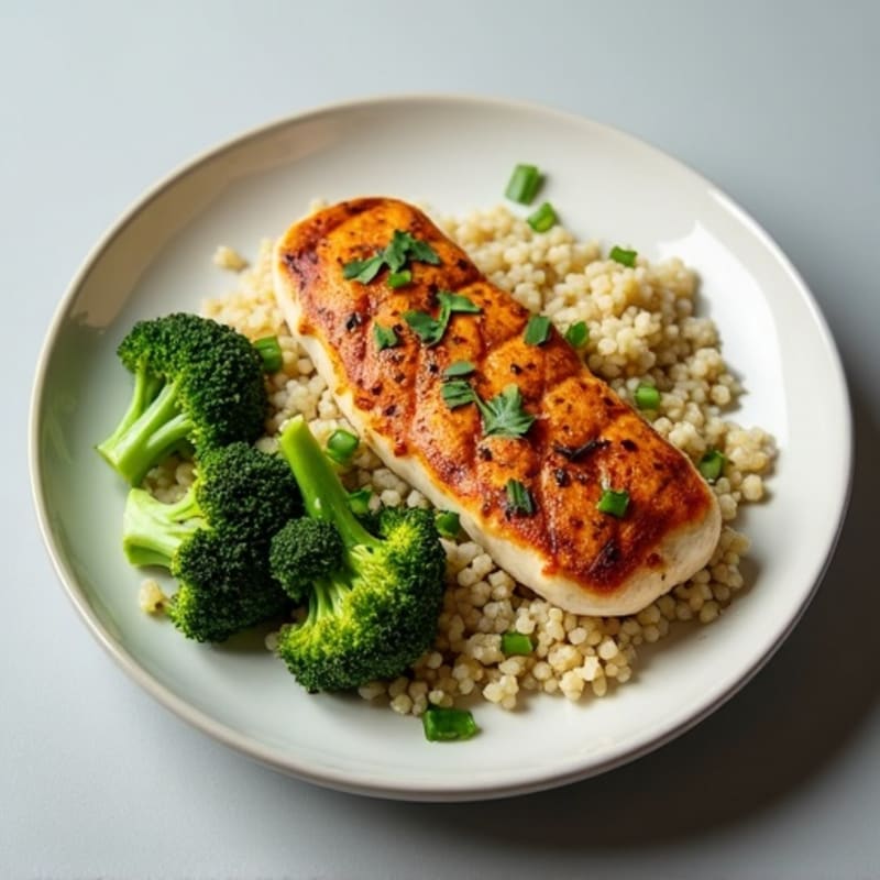 Grilled Chicken Breast over Quinoa and Roasted Broccoli