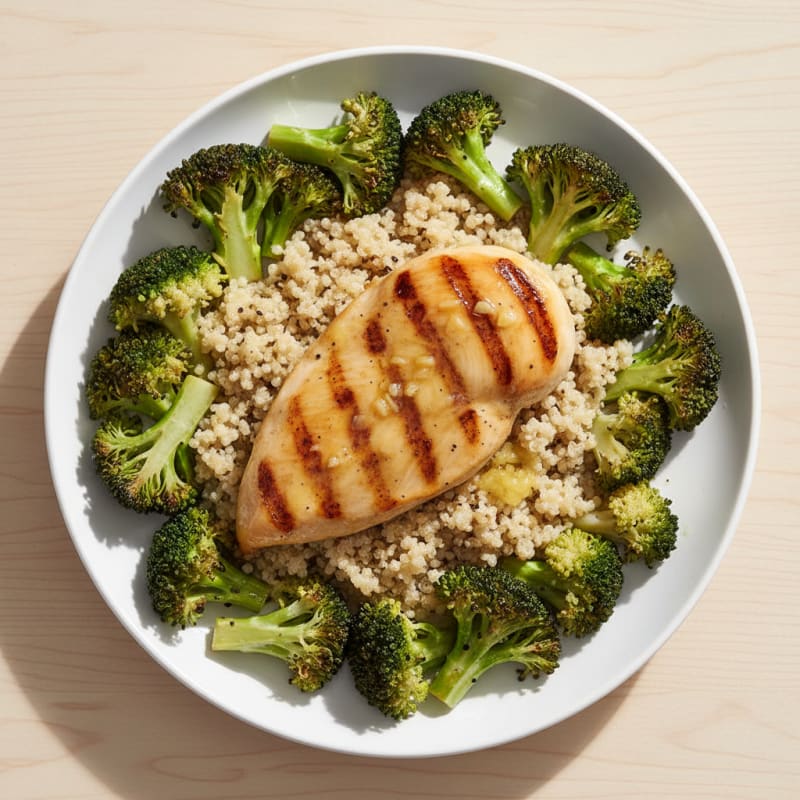 Grilled Chicken Breast with Quinoa and Roasted Broccoli