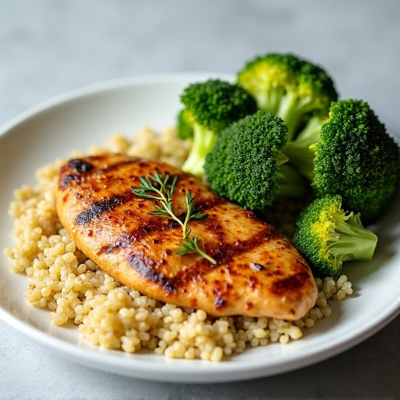 Grilled Chicken Breast with Quinoa and Roasted Broccoli