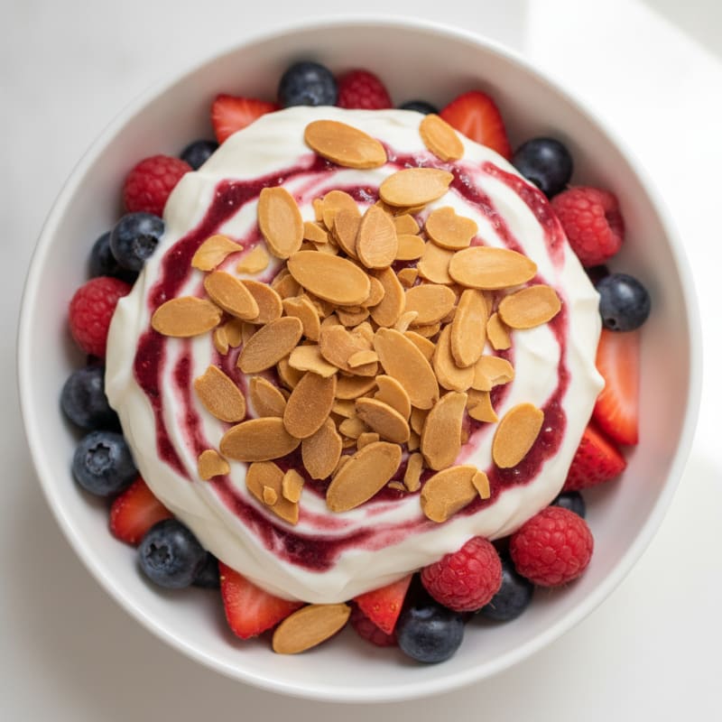 Greek Yogurt Protein Parfait with Mixed Berries and Almonds