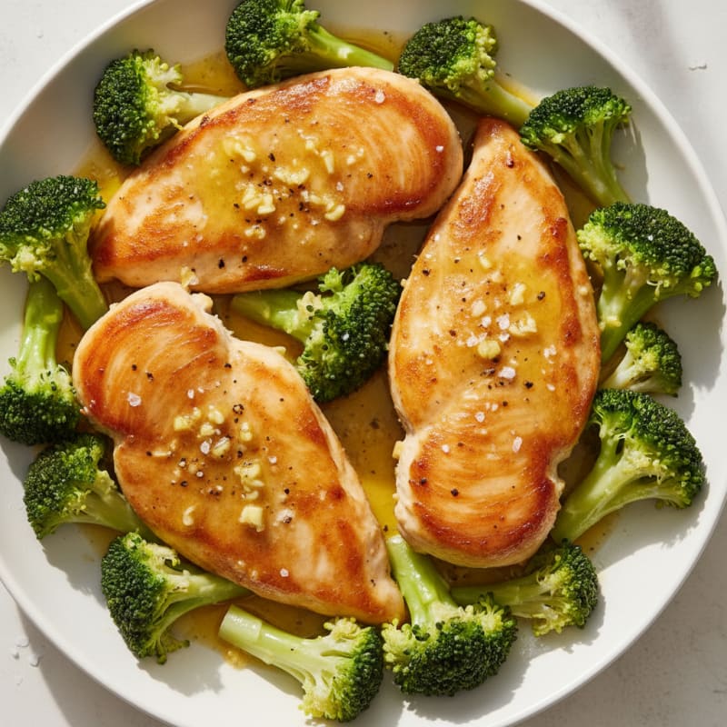 Garlic Butter Chicken with Steamed Broccoli Florets