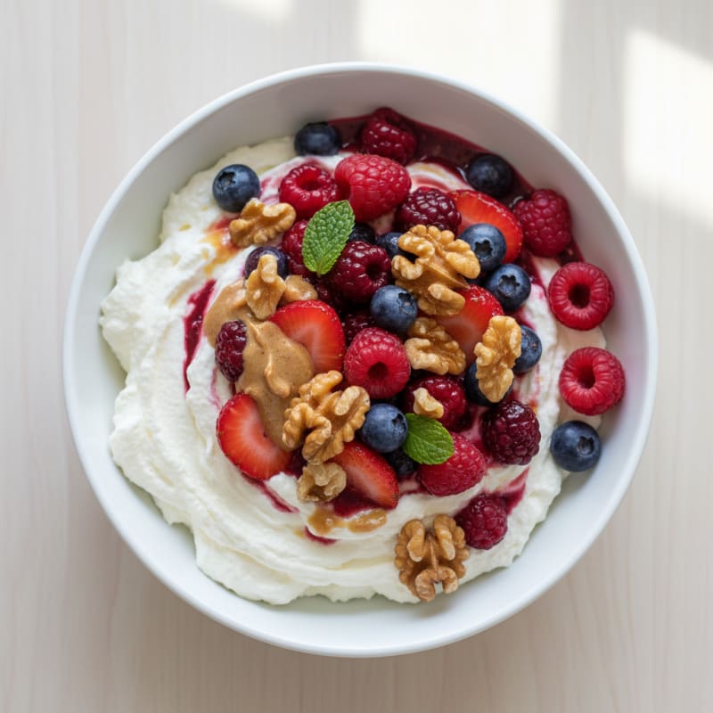 Greek Yogurt Protein Pudding with Whey Protein and Mixed Berries