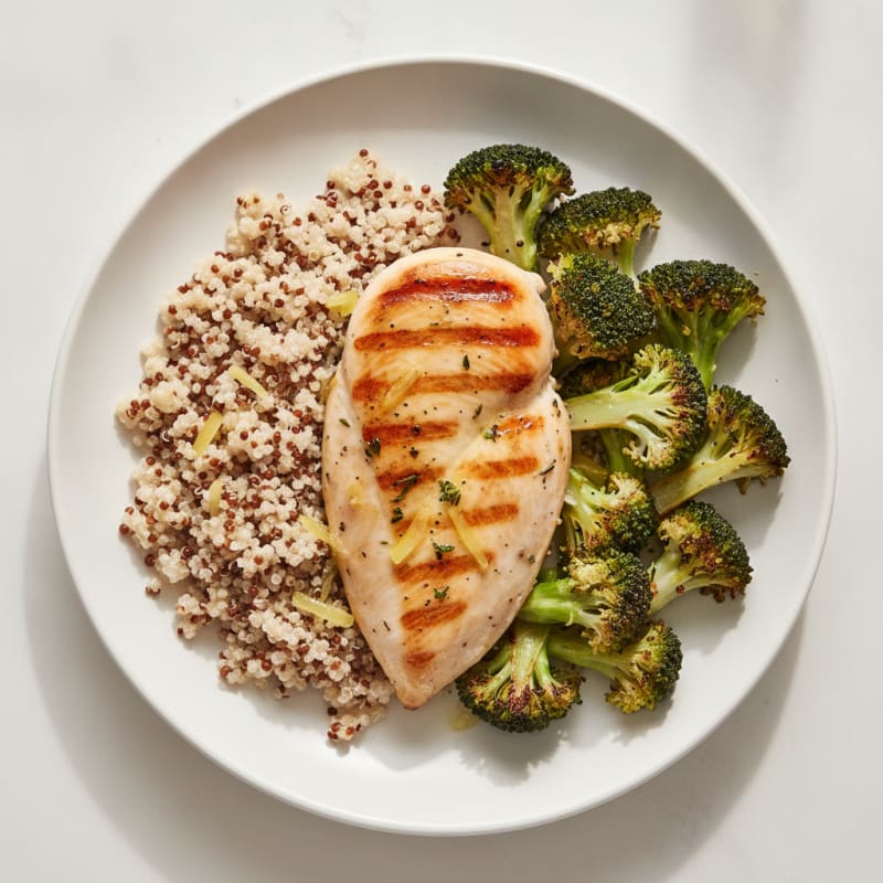 Grilled Chicken Breast with Quinoa and Roasted Broccoli