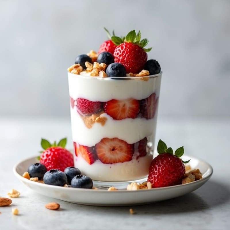 Greek Yogurt Protein Parfait with Mixed Berries and Almond Butter