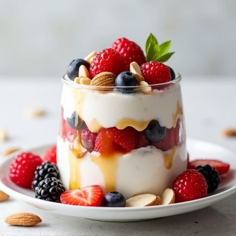 Greek Yogurt Protein Parfait with Mixed Berries and Almonds
