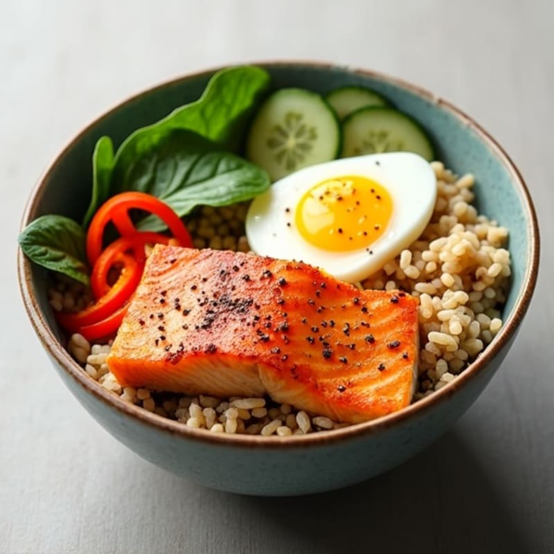 Crispy Salmon Rice Bowl with Fresh Vegetables