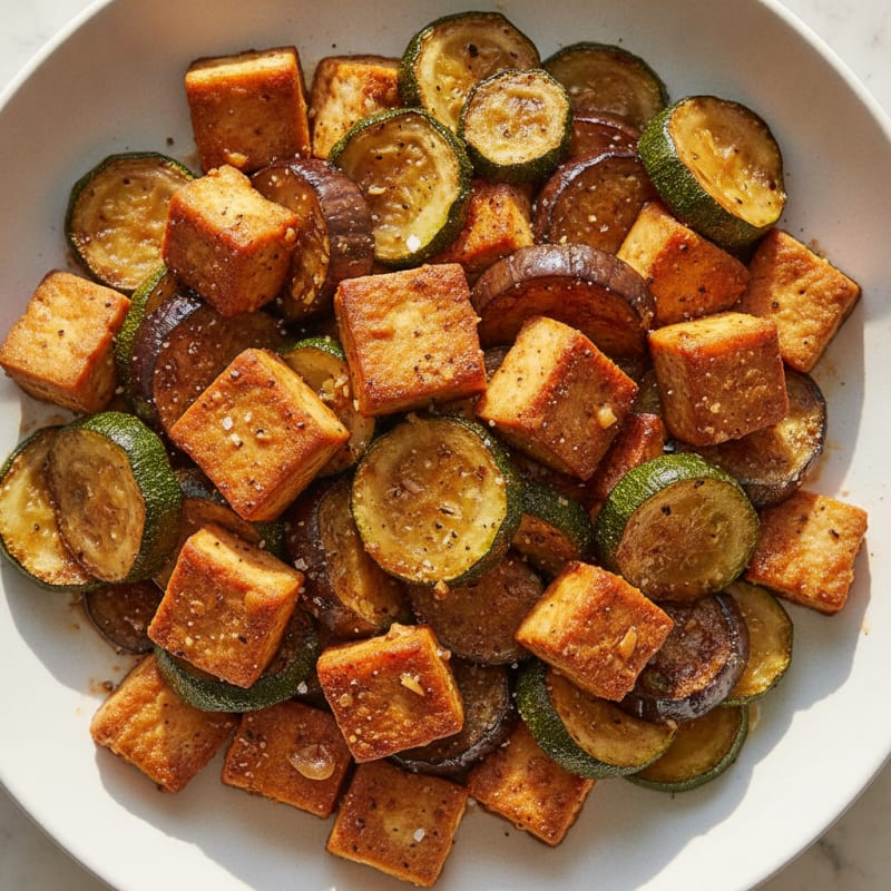 Roasted Tofu and Eggplant with Zucchini