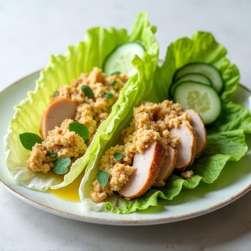 Turkey and Hummus Lettuce Wraps with Sliced Cucumbers