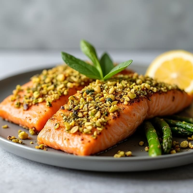 Pistachio-Crusted Salmon with Roasted Asparagus