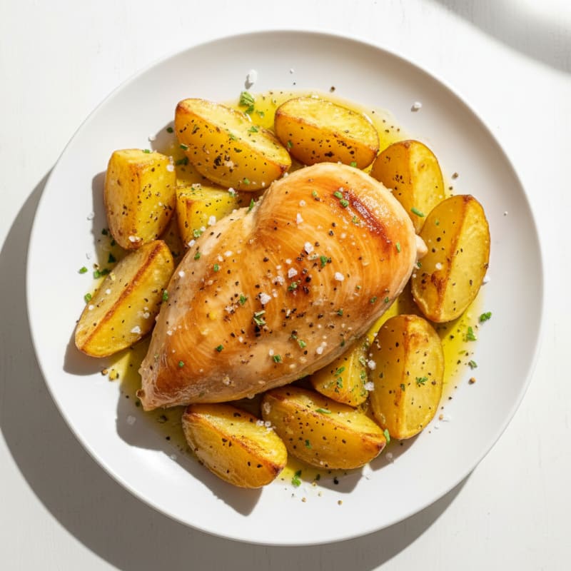 Simple Baked Chicken with Roasted Potatoes