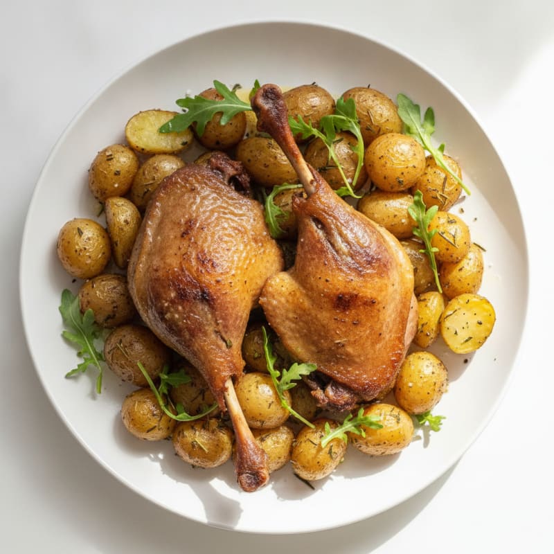 Crispy Duck Confit with Herb Roasted Potatoes