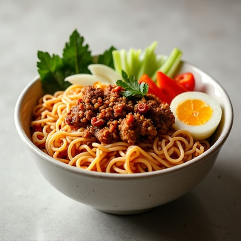Spicy Ginger-Garlic Ground Pork Noodle Bowl