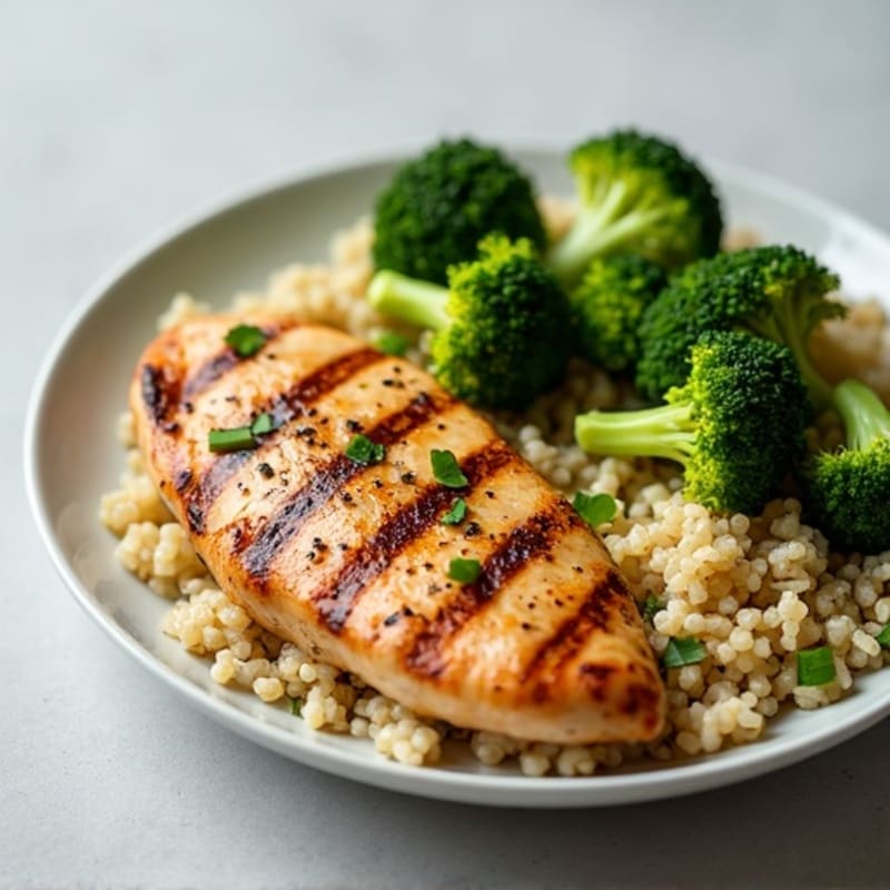 Grilled Chicken Breast with Quinoa and Roasted Broccoli