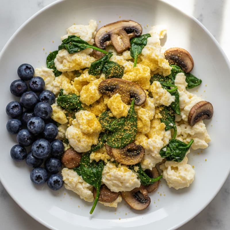 Egg White Scramble with Sautéed Mushrooms and Spinach