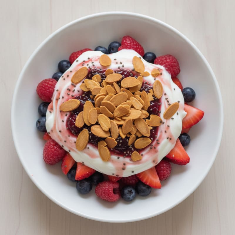 Greek Yogurt Protein Parfait with Mixed Berries and Almonds