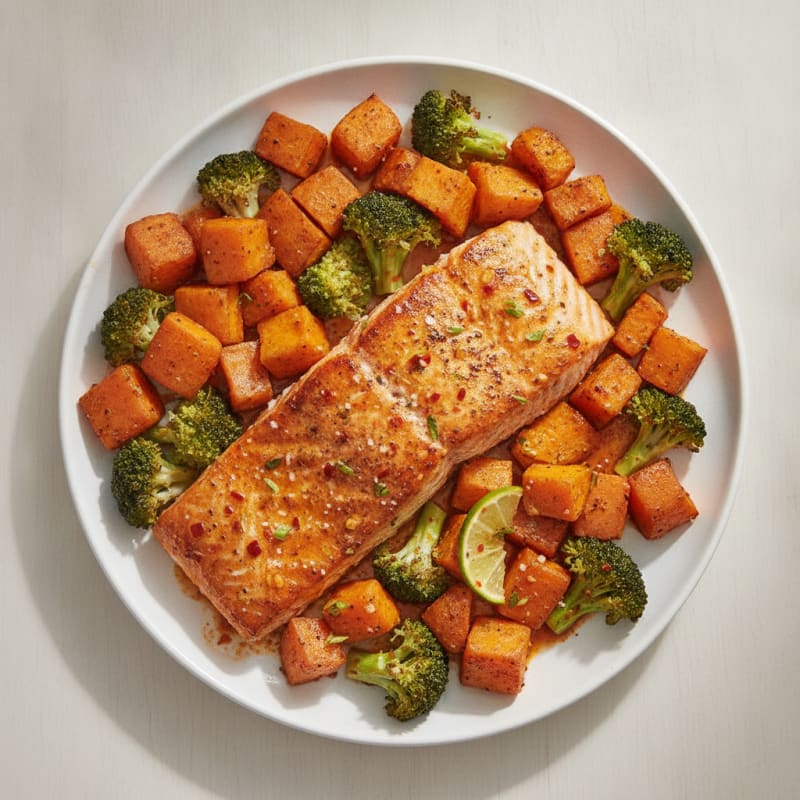 Sheet Pan Chili-Lime Salmon and Sweet Potatoes