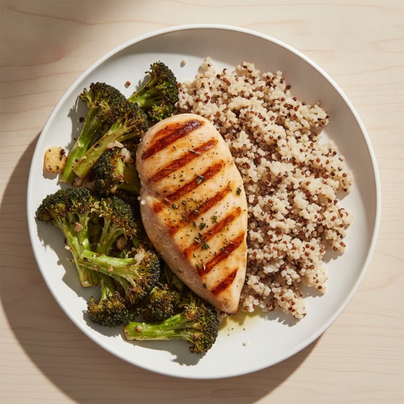 Grilled Chicken Breast with Quinoa and Roasted Broccoli