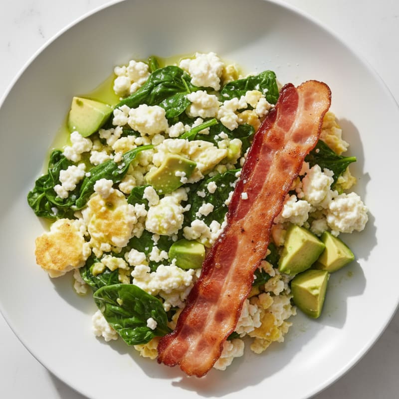 Cottage Cheese Scramble with Spinach and Turkey Bacon